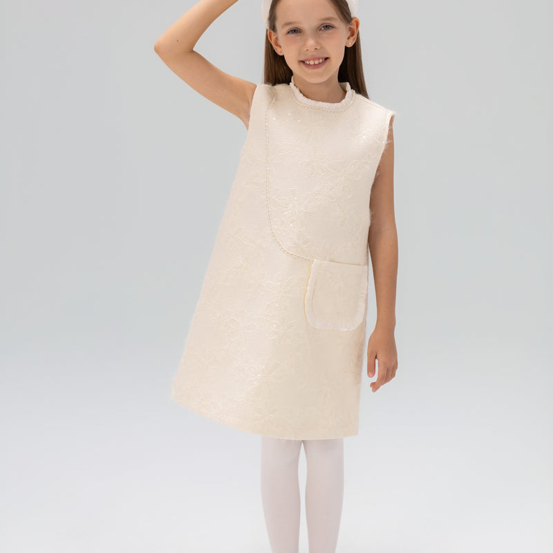 Ivory Petal-Pocket Mod Dress