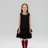 Midnight Starlight Pearl-Collar Dress