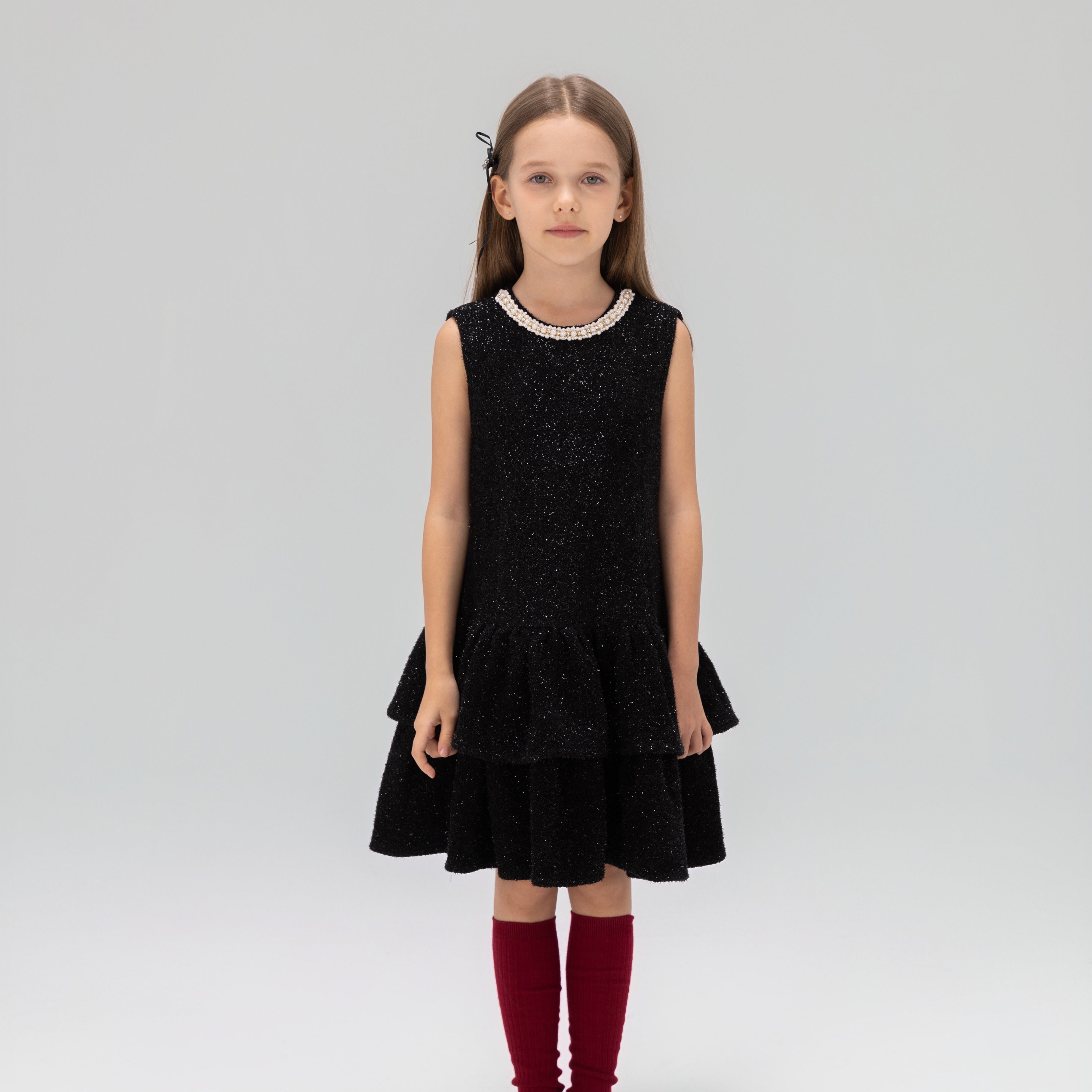 Midnight Starlight Pearl-Collar Dress