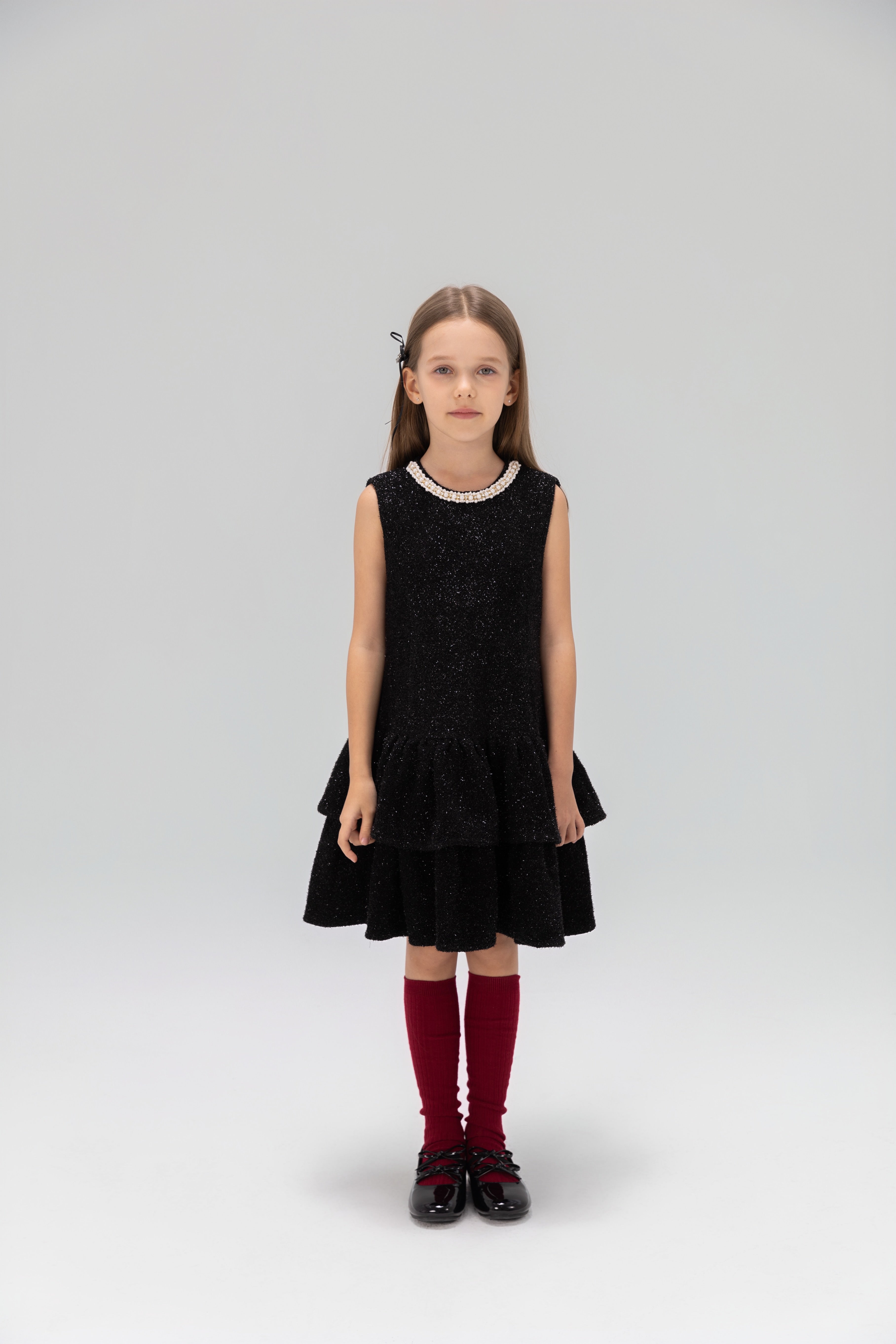 Midnight Starlight Pearl-Collar Dress