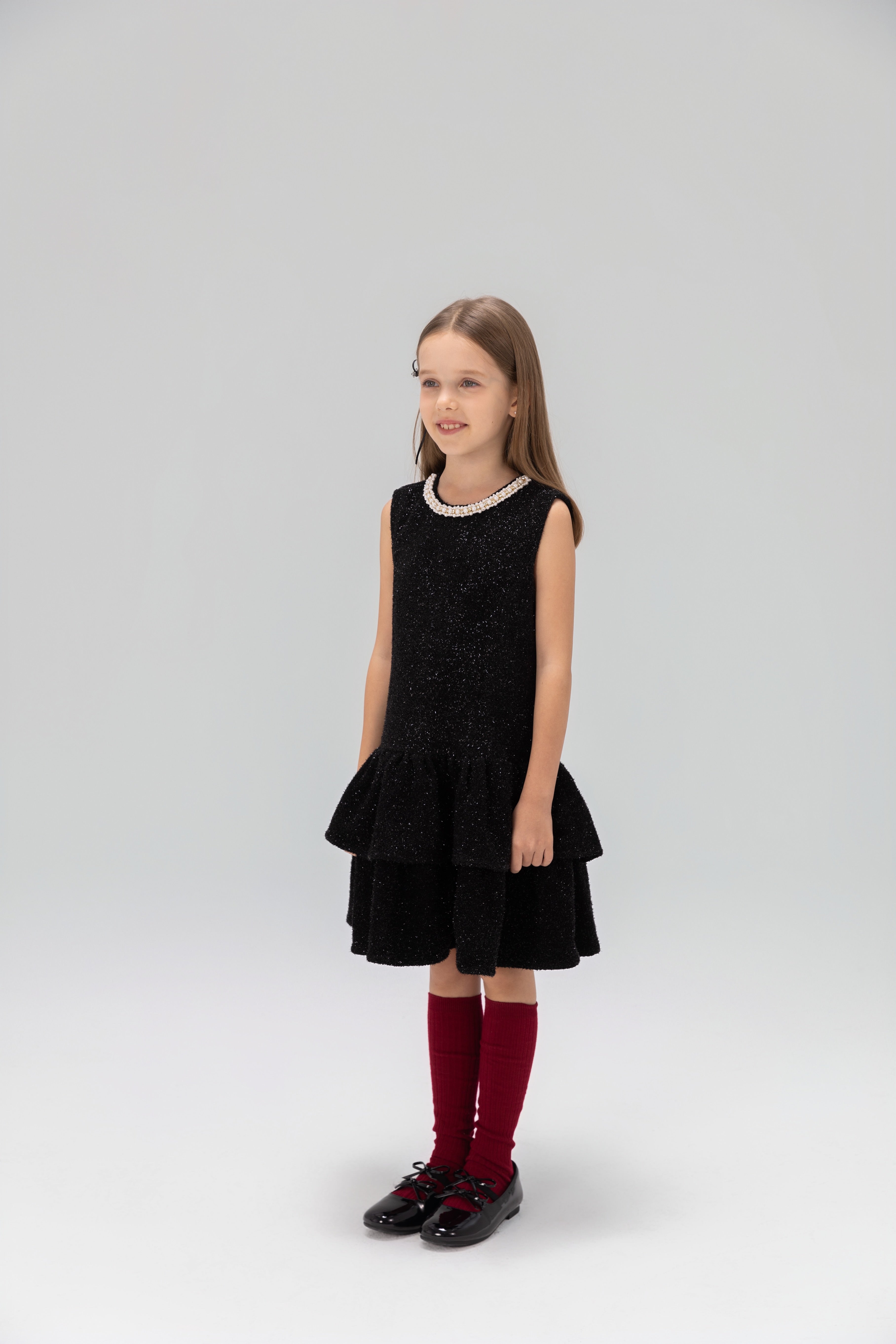 Midnight Starlight Pearl-Collar Dress