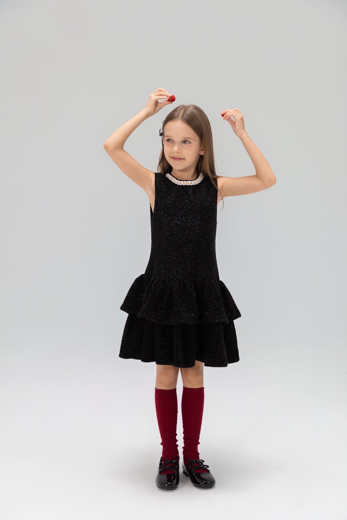 Midnight Starlight Pearl-Collar Dress