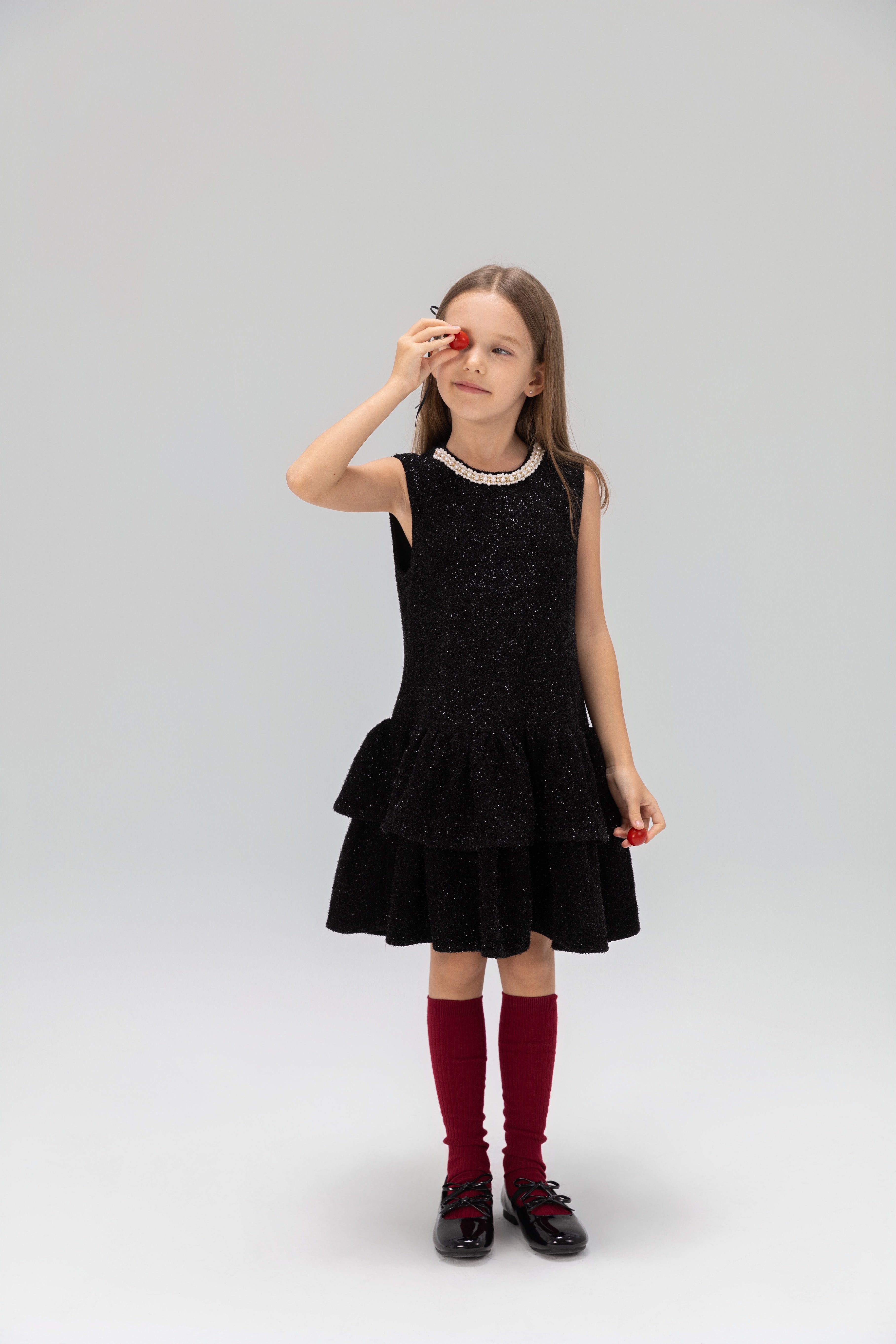 Midnight Starlight Pearl-Collar Dress