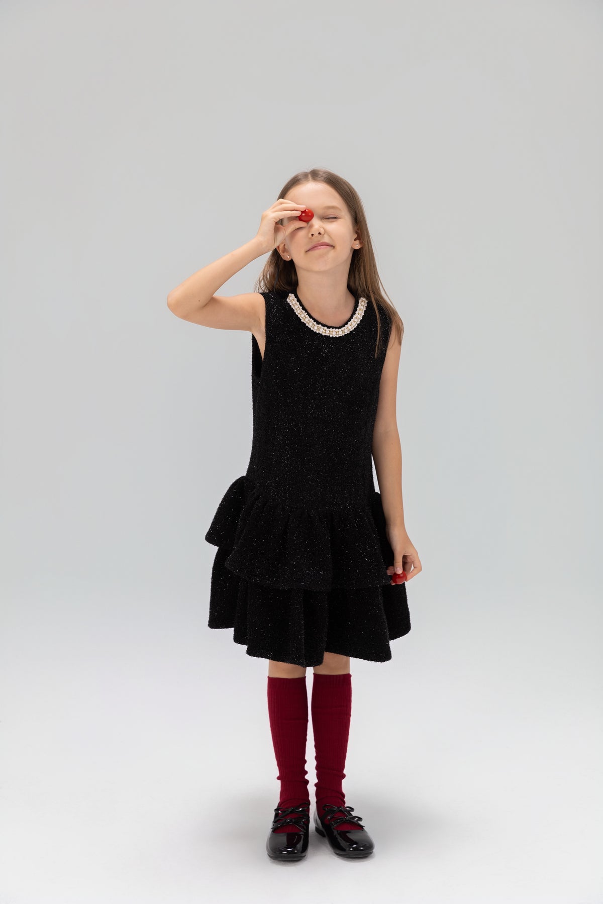 Midnight Starlight Pearl-Collar Dress
