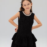 Midnight Starlight Pearl-Collar Dress