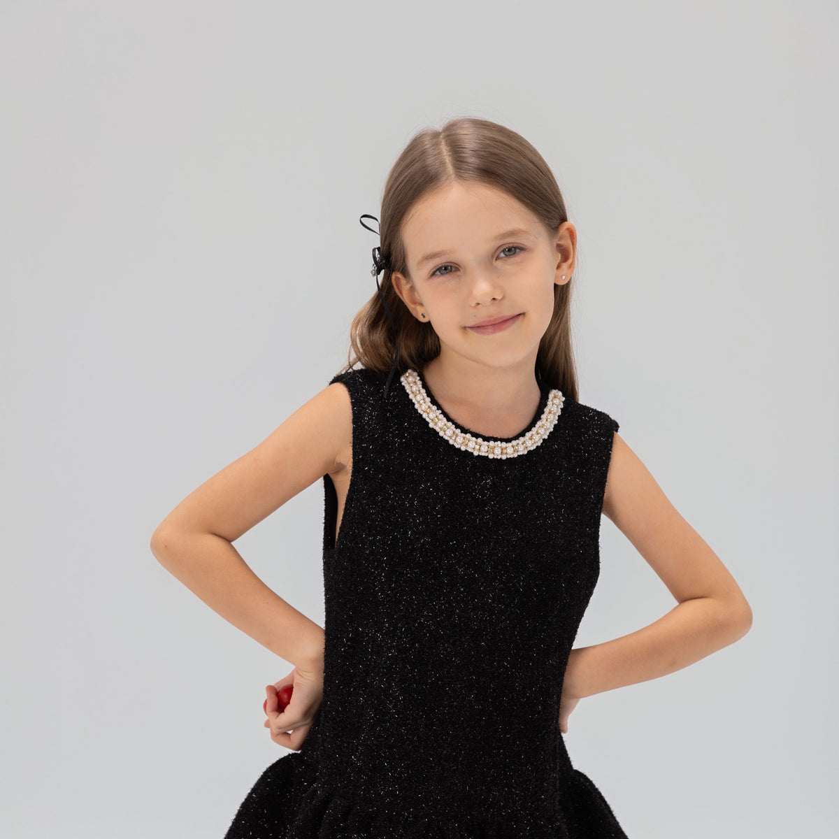 Midnight Starlight Pearl-Collar Dress