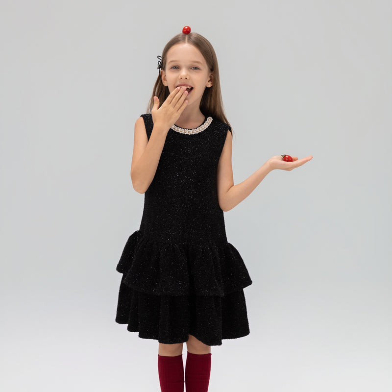 Midnight Starlight Pearl-Collar Dress
