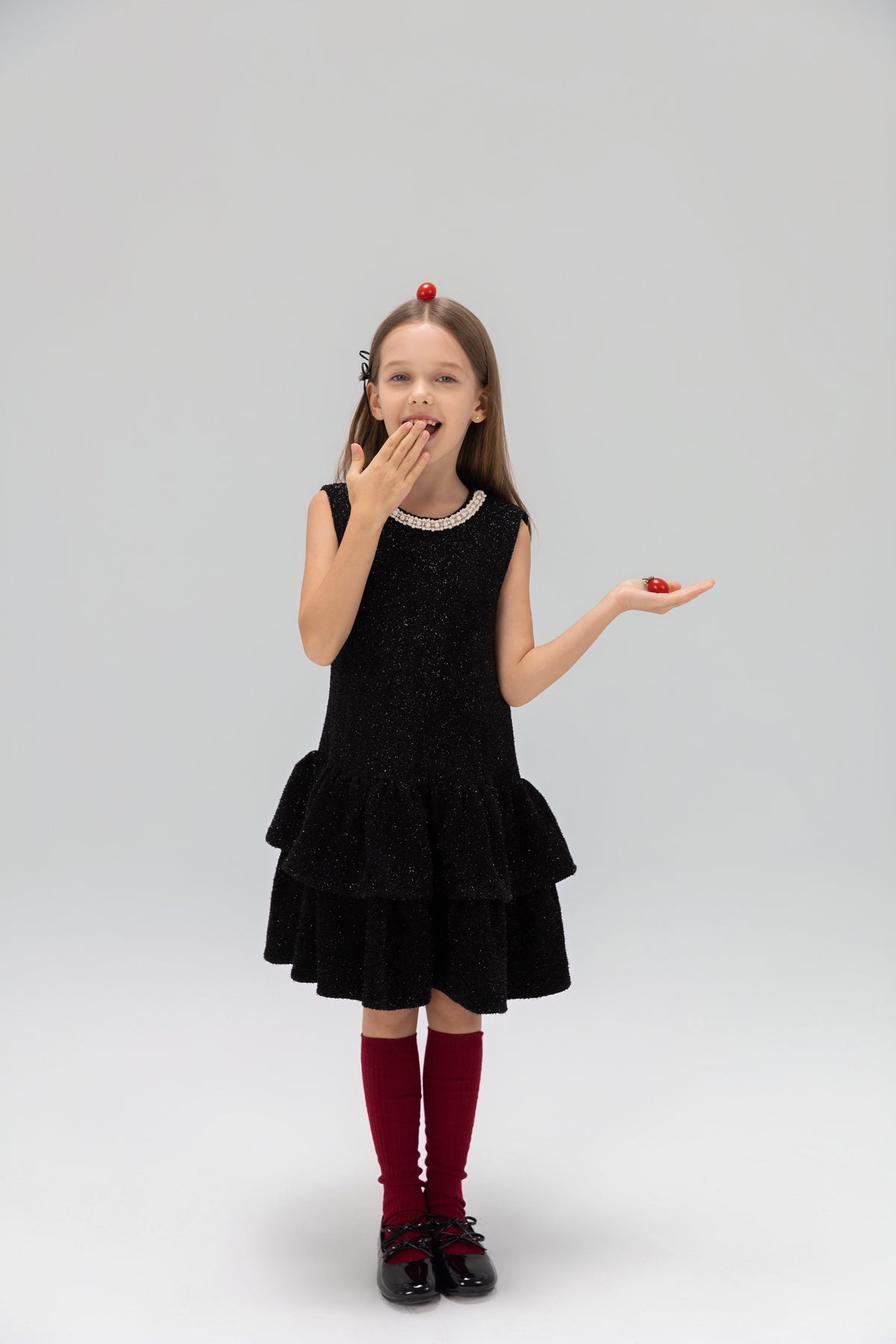 Midnight Starlight Pearl-Collar Dress