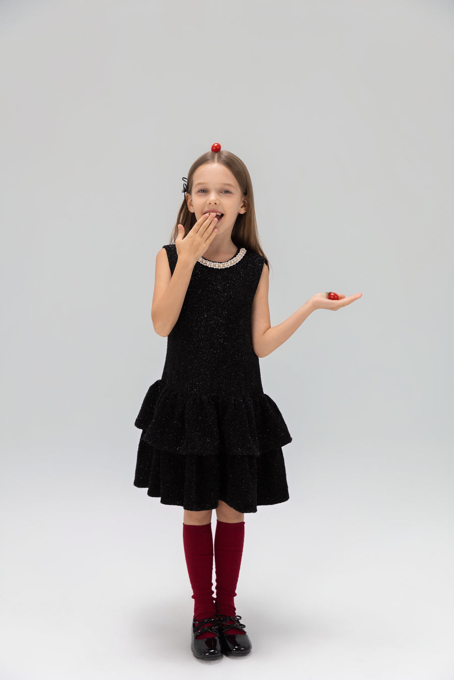 Midnight Starlight Pearl-Collar Dress