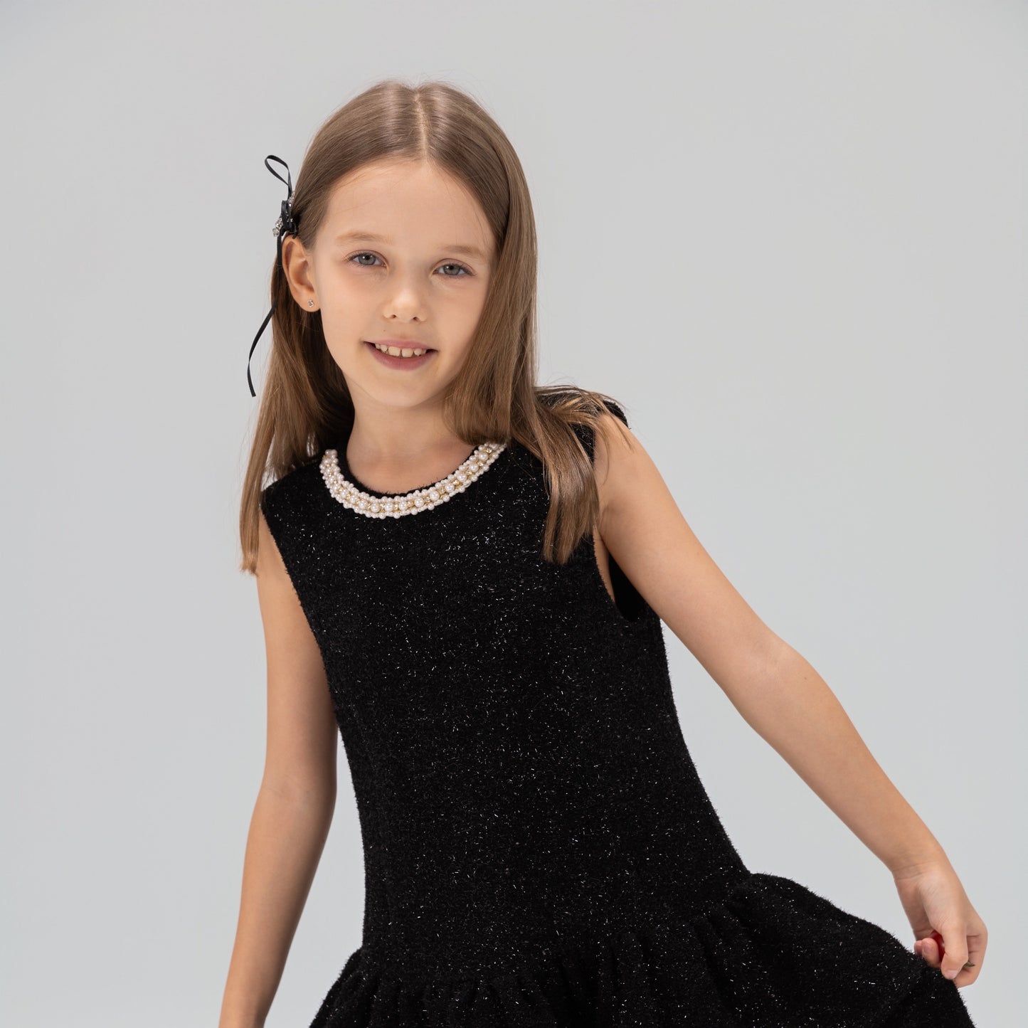 Girls Black Beaded Bow Hair Clips - Set of 2