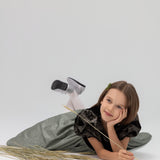 Girls Velvet Puff Sleeve Dress with Rhinestone Trim -  Forest Green
