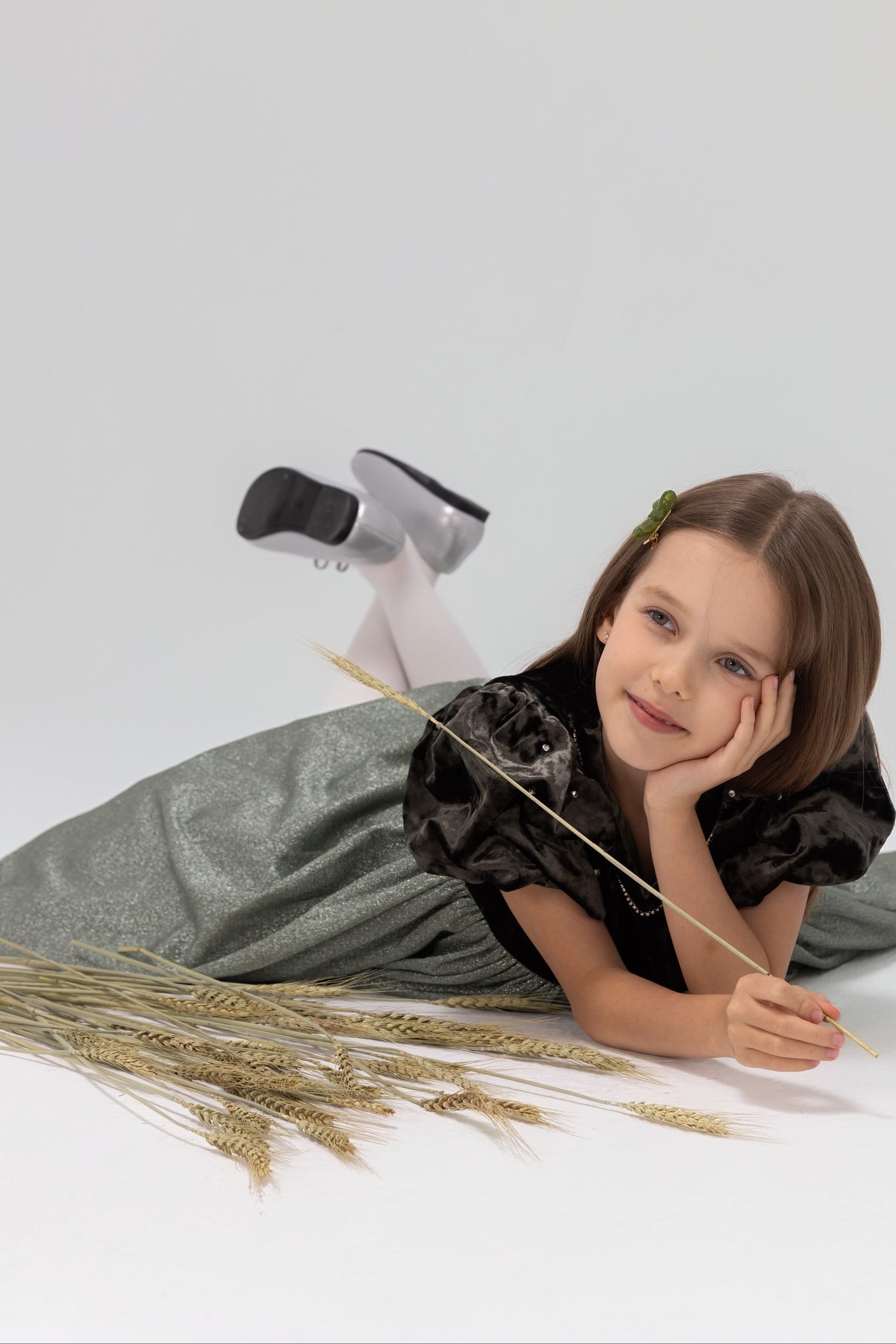 Girls Sheer Double Bow Hair Clip - Moss Olive