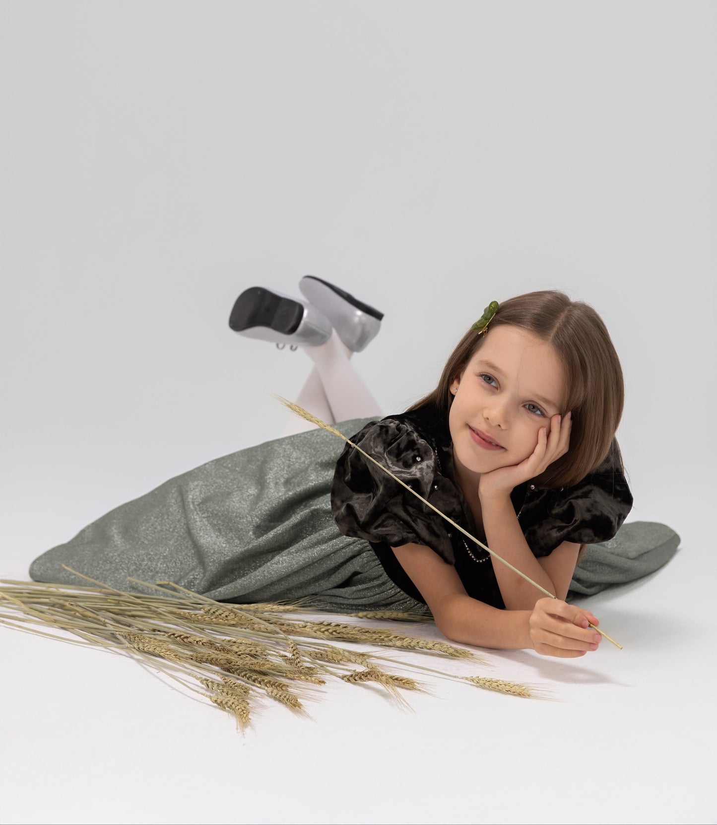 Girls Sheer Double Bow Hair Clip - Moss Olive