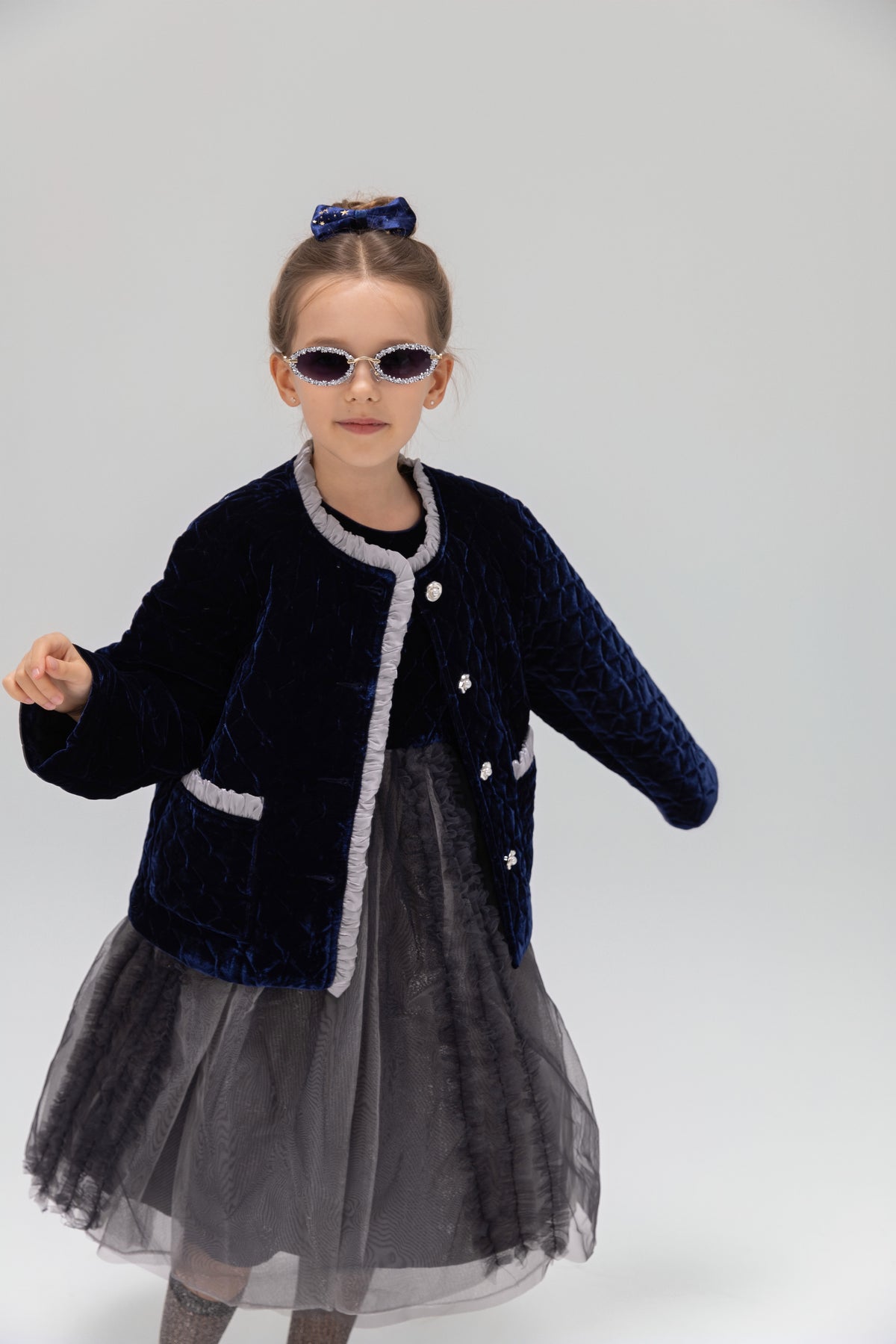Girls Quilted Ruffle Jacket - Sapphire Blue