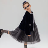 Girls Quilted Ruffle Jacket - Sapphire Blue