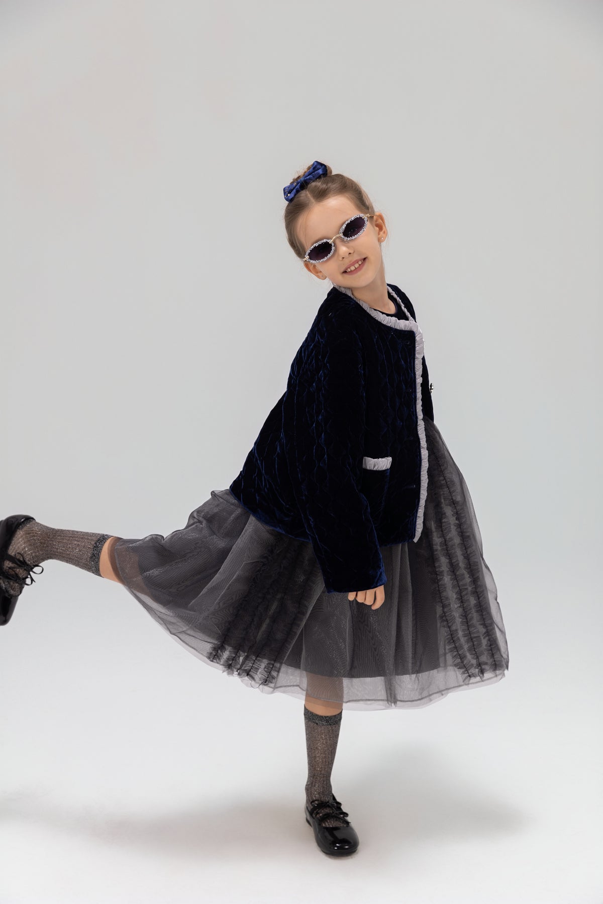 Girls Quilted Ruffle Jacket - Sapphire Blue