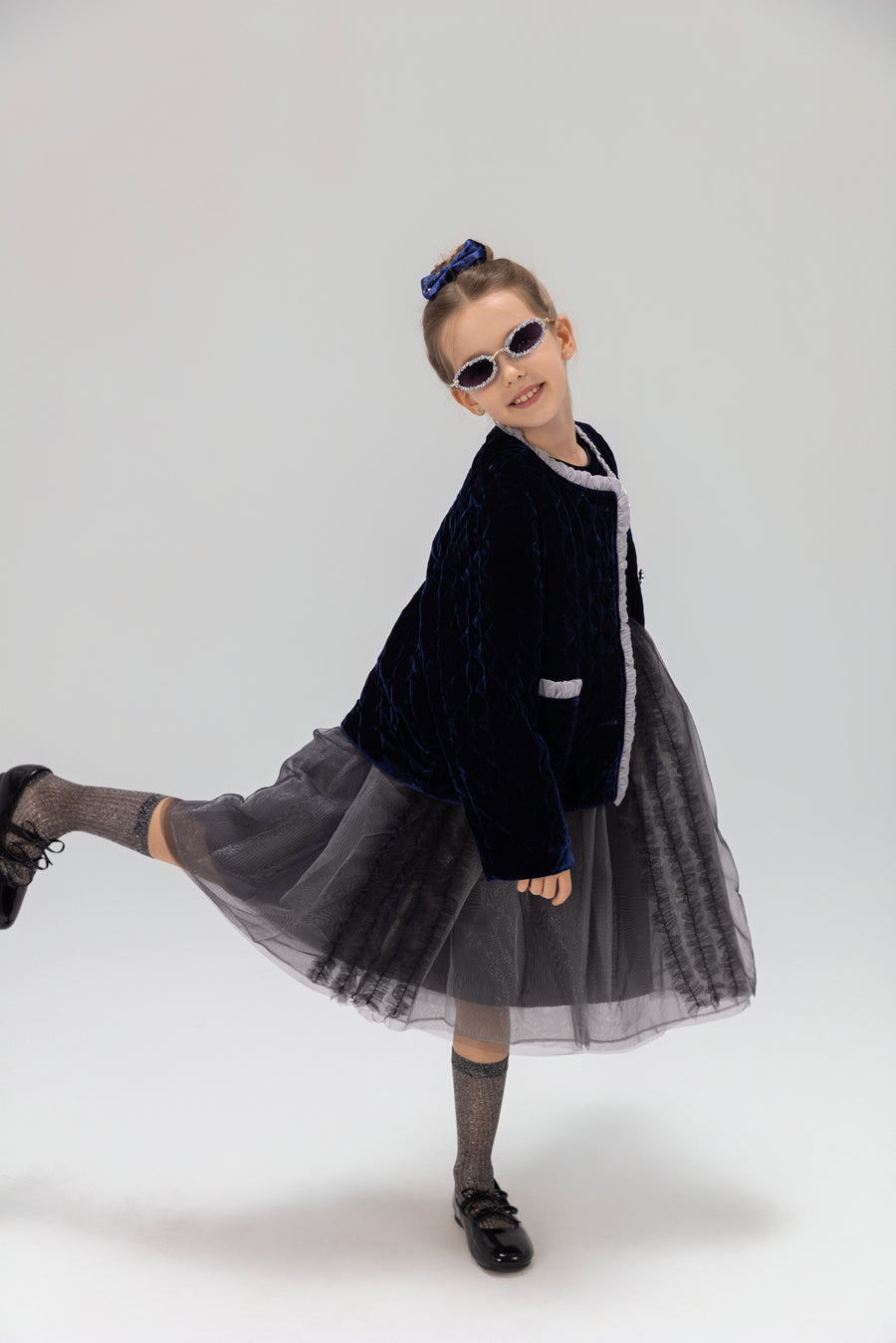 Girls Quilted Ruffle Jacket - Sapphire Blue