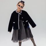 Girls Quilted Ruffle Jacket - Sapphire Blue