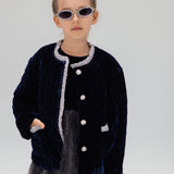 Girls Quilted Ruffle Jacket - Sapphire Blue