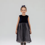 Girls Velvet & Tulle Dress - Sapphire Blue