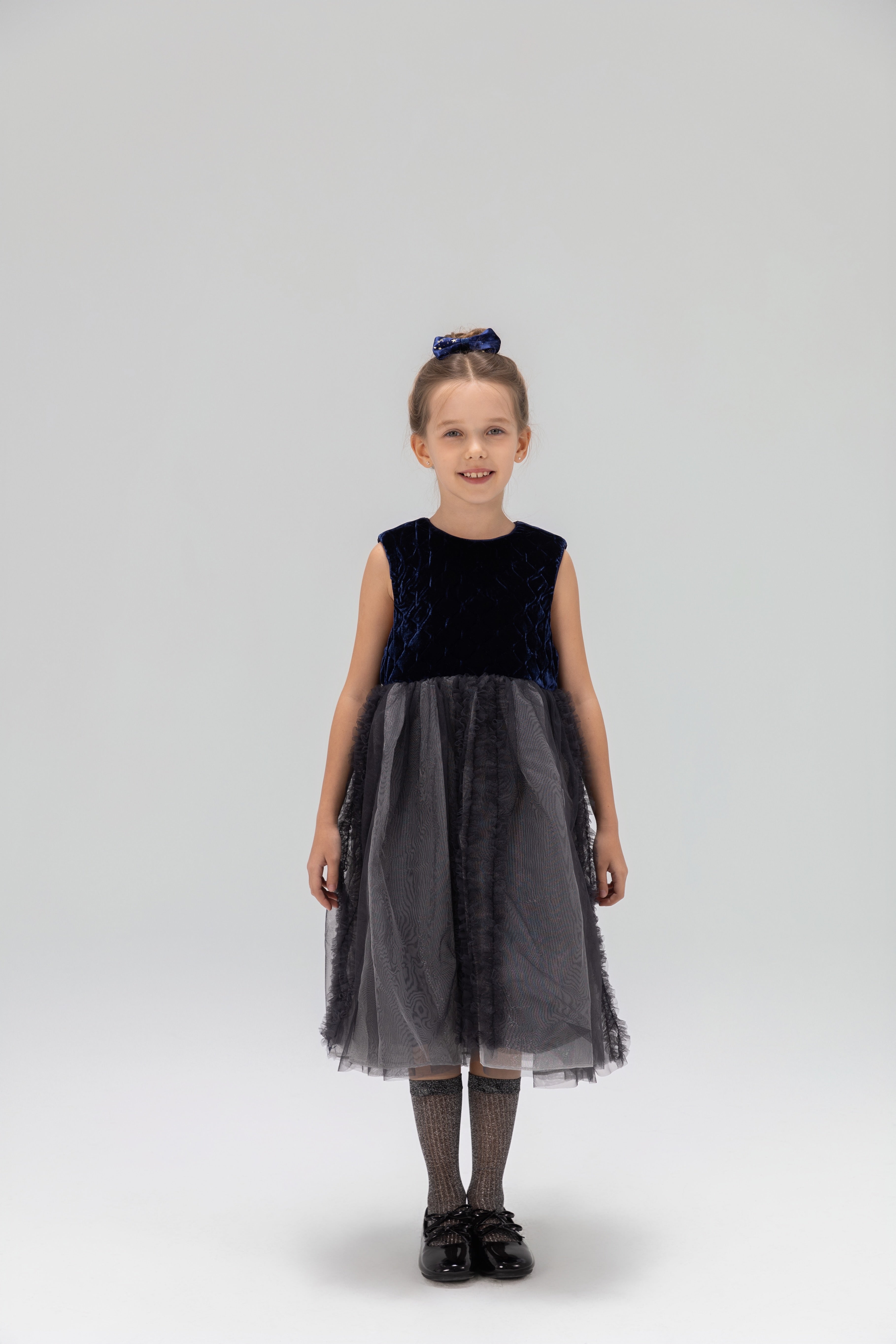 Girls Velvet & Tulle Dress - Sapphire Blue