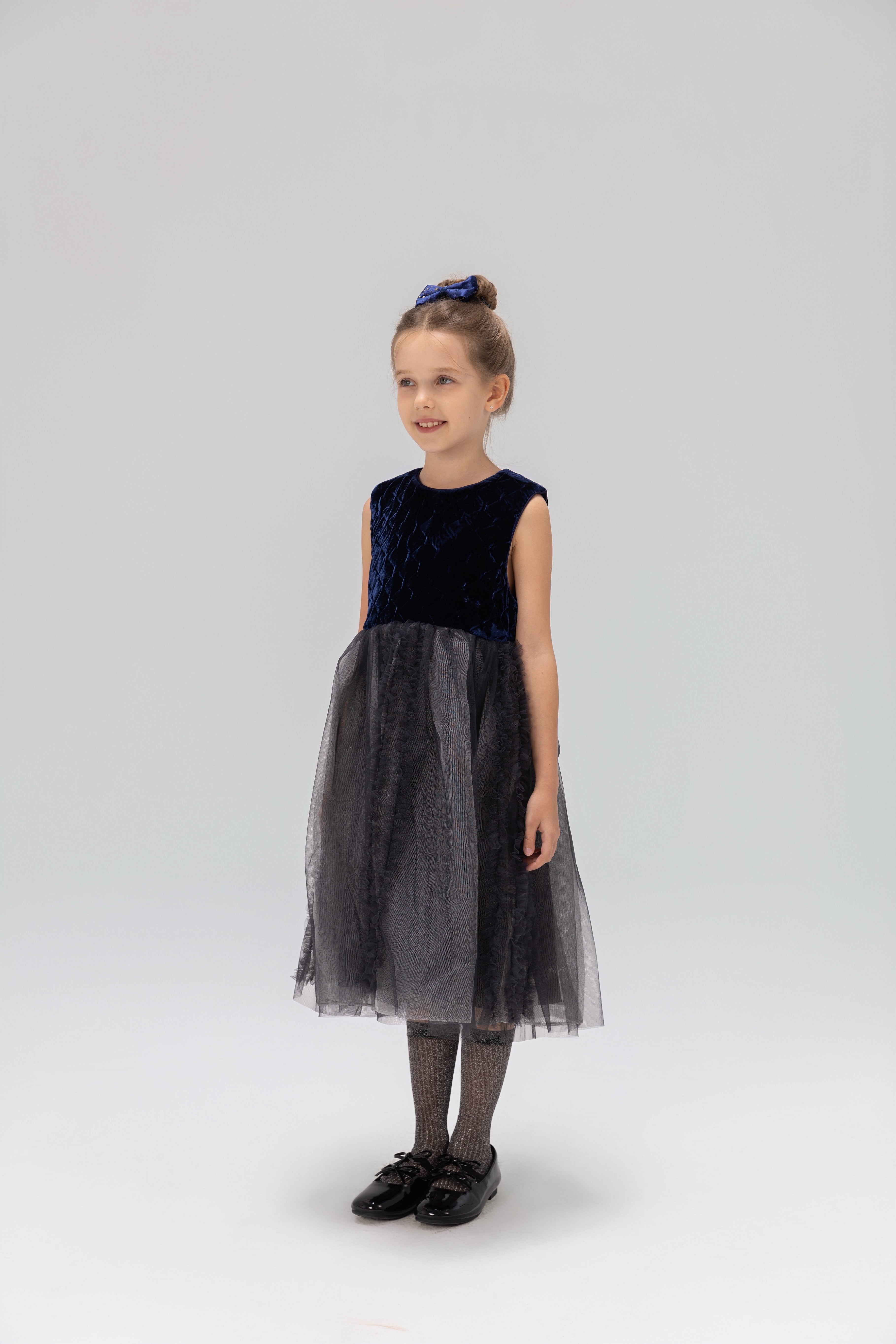Girls Velvet & Tulle Dress - Sapphire Blue