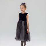 Girls Velvet & Tulle Dress - Sapphire Blue