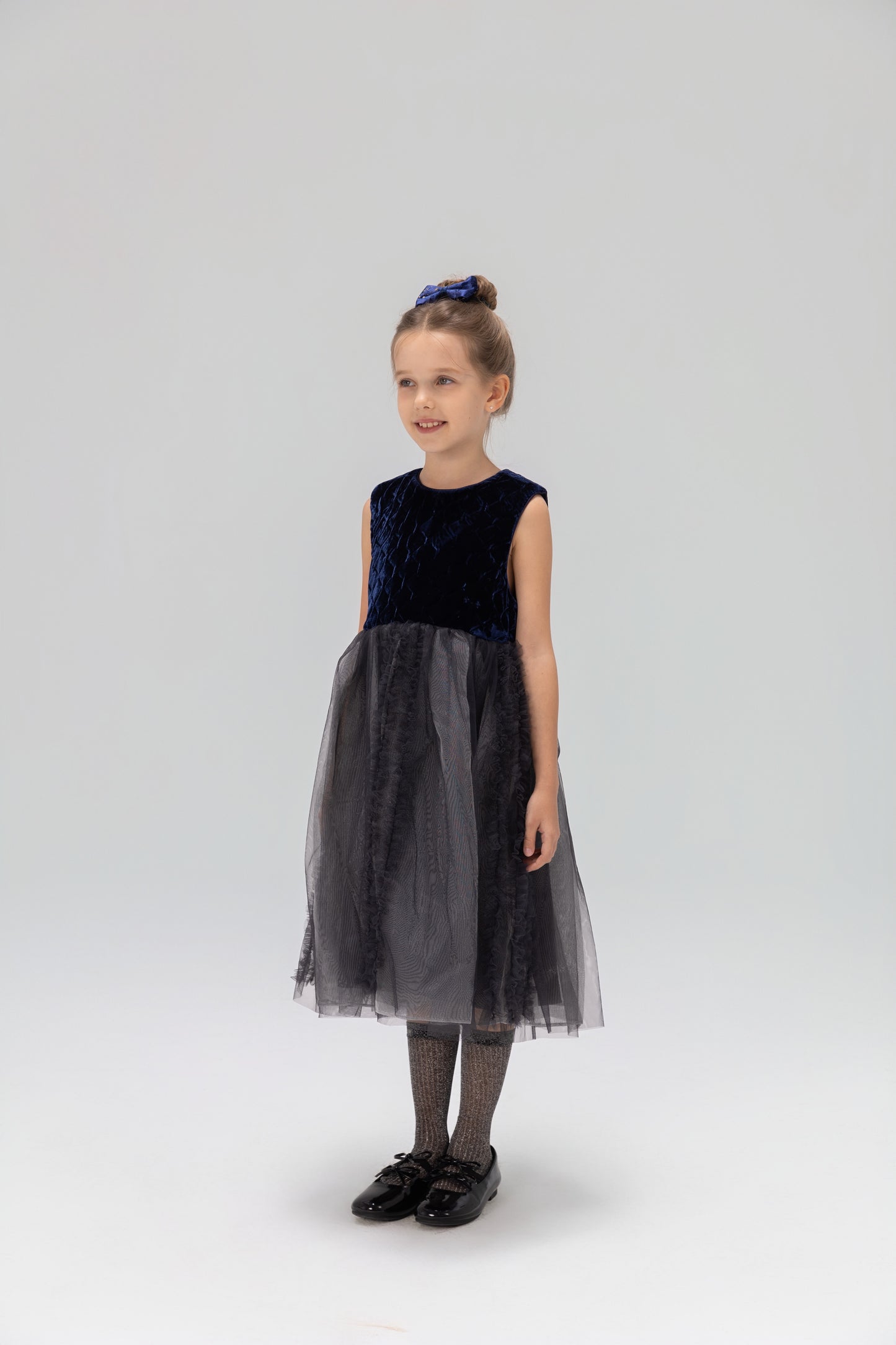 Girls Velvet & Tulle Dress - Sapphire Blue