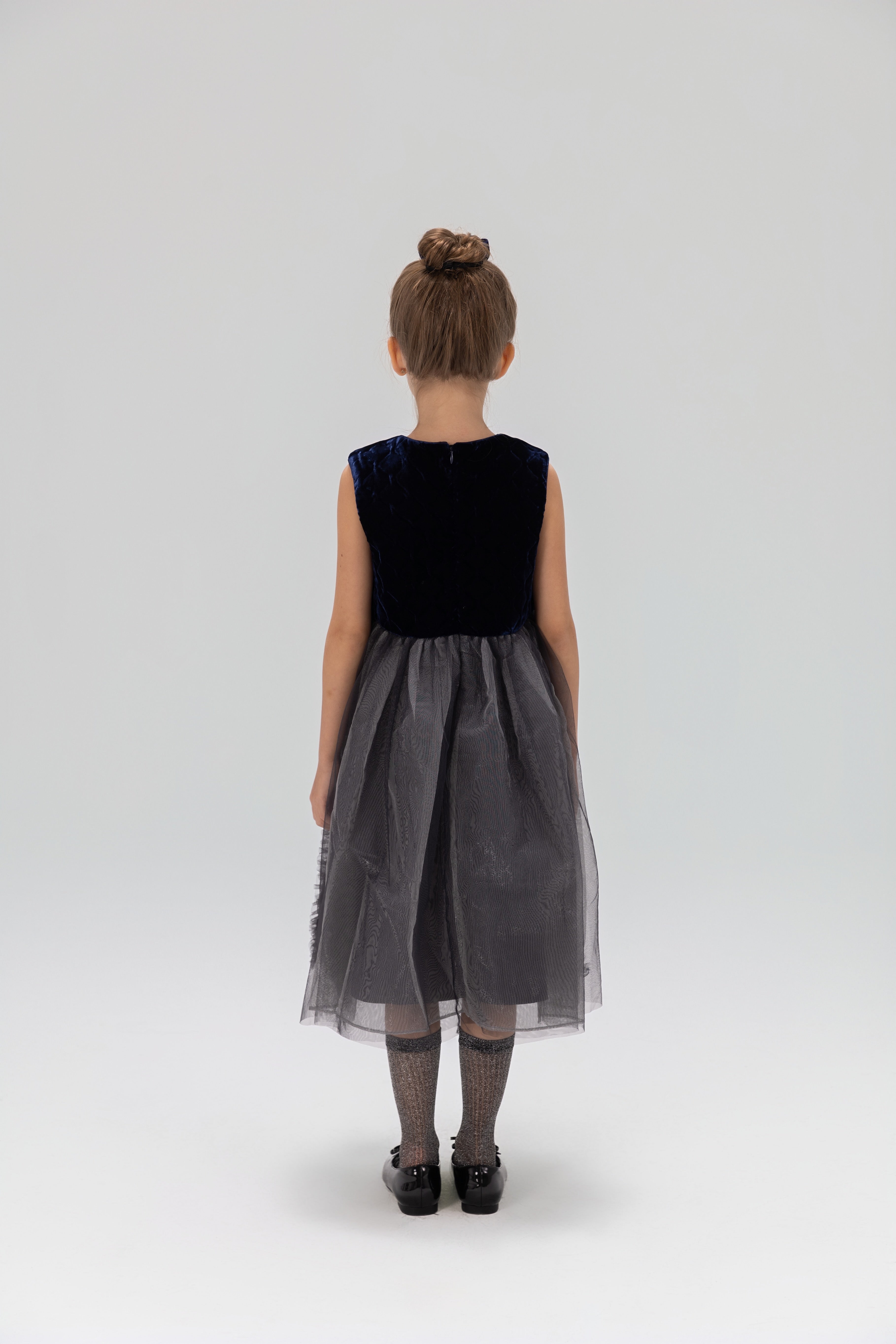 Girls Velvet & Tulle Dress - Sapphire Blue