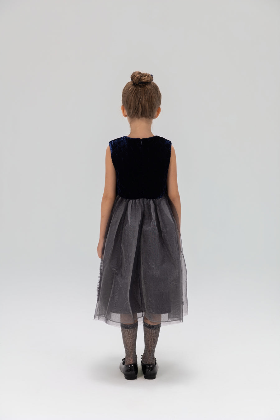 Girls Velvet & Tulle Dress - Sapphire Blue