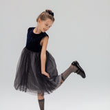 Girls Velvet & Tulle Dress - Sapphire Blue