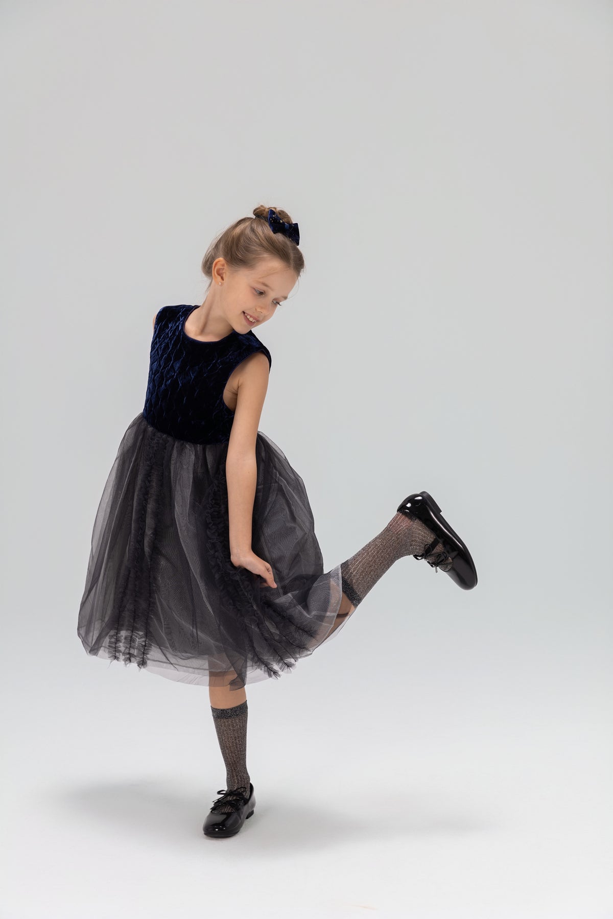 Girls Velvet & Tulle Dress - Sapphire Blue