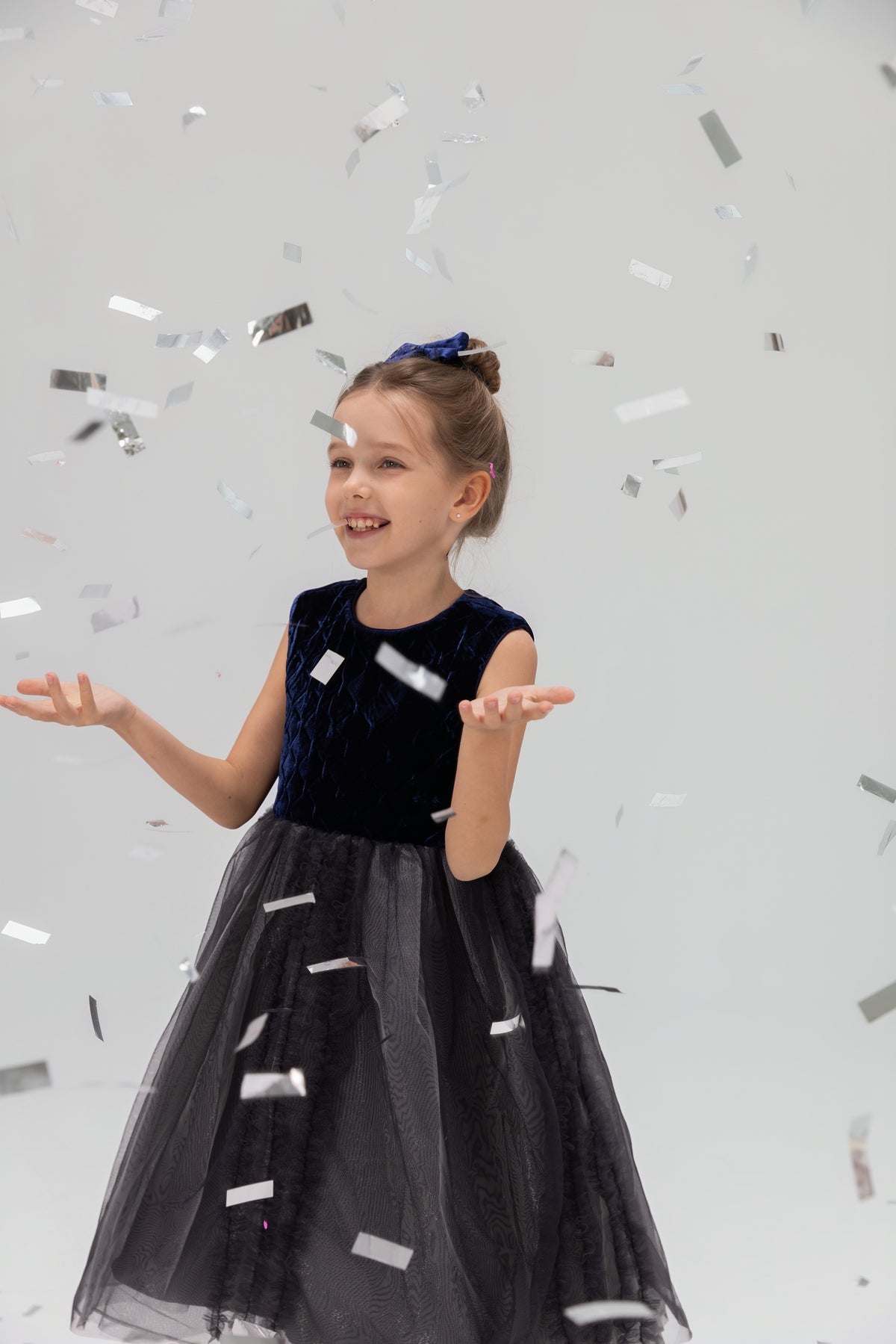 Girls Velvet & Tulle Dress - Sapphire Blue