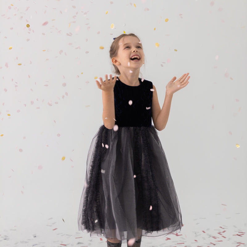 Girls Velvet & Tulle Dress - Sapphire Blue