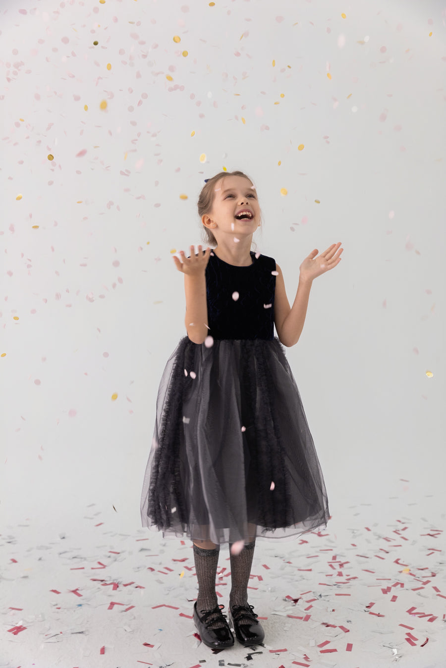 Girls Velvet & Tulle Dress - Sapphire Blue