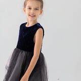 Girls Velvet & Tulle Dress - Sapphire Blue
