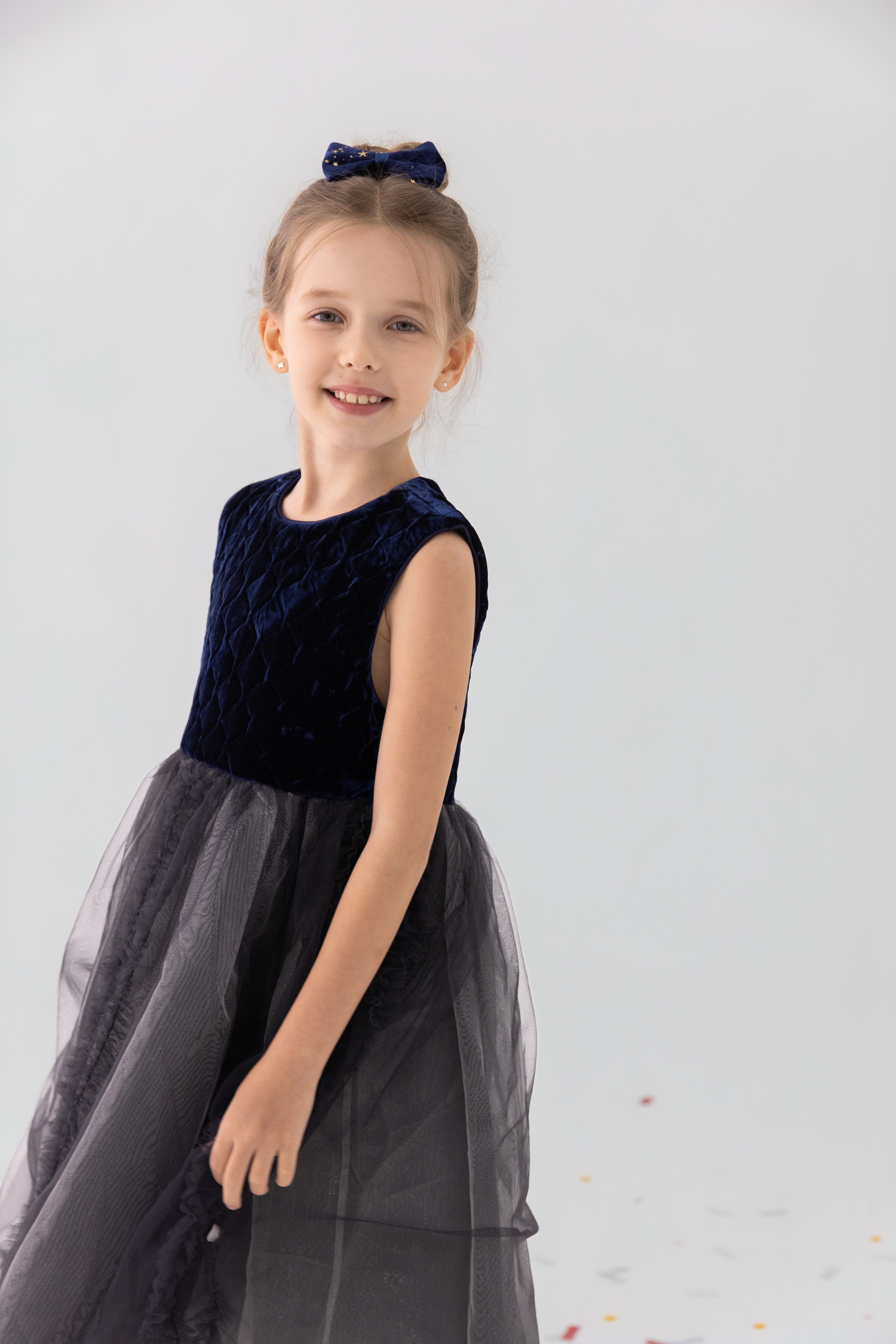 Girls Velvet & Tulle Dress - Sapphire Blue