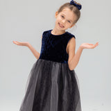 Girls Velvet & Tulle Dress - Sapphire Blue