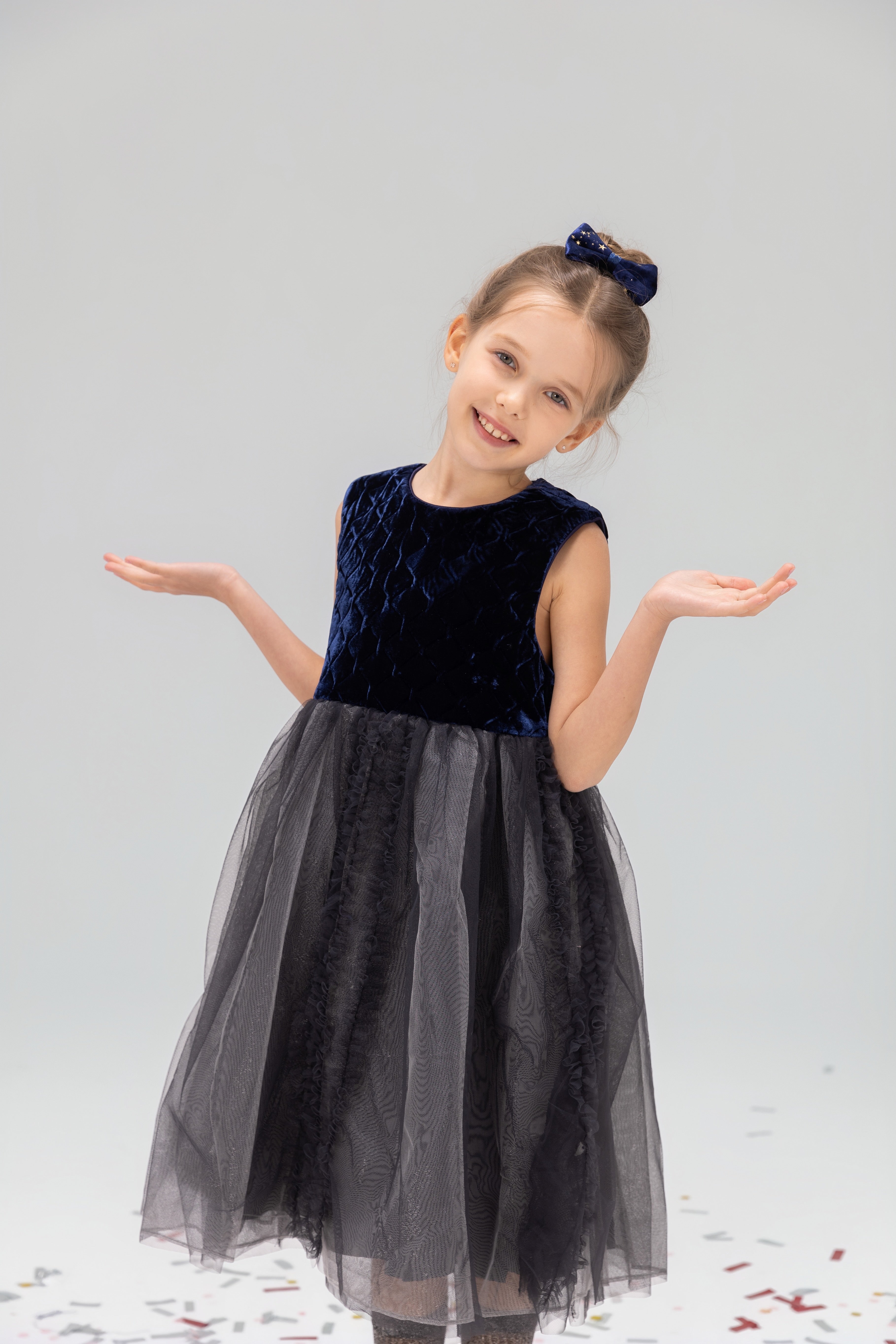 Girls Velvet & Tulle Dress - Sapphire Blue