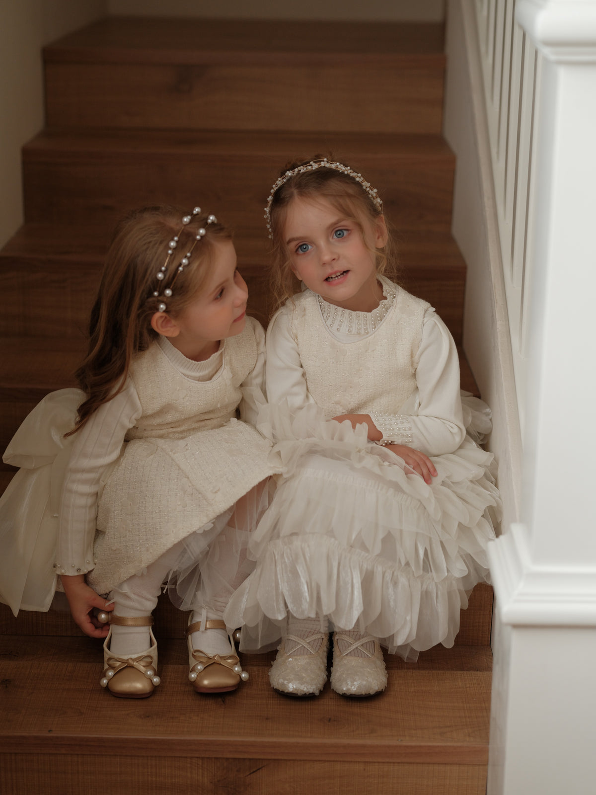Ivory Petal Blossom Tweed Bow Dress