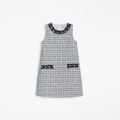 Girls Tweed Dress – Black & White Checkered Pearl