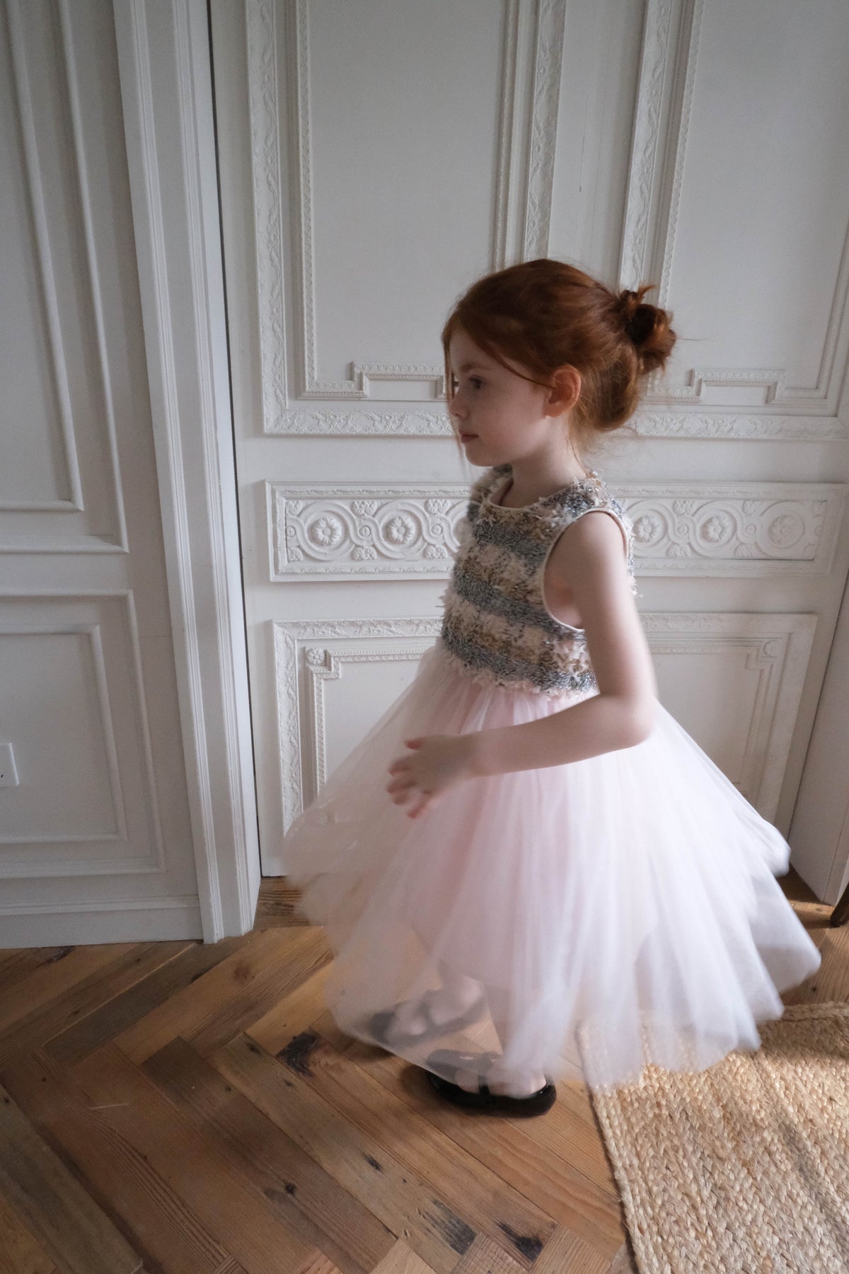 Autumn Reverie Tweed & Pale Pink Tulle Dress