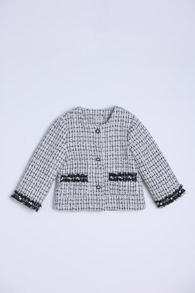 Girls Tweed Jacket – Black & White Checkered Pearl