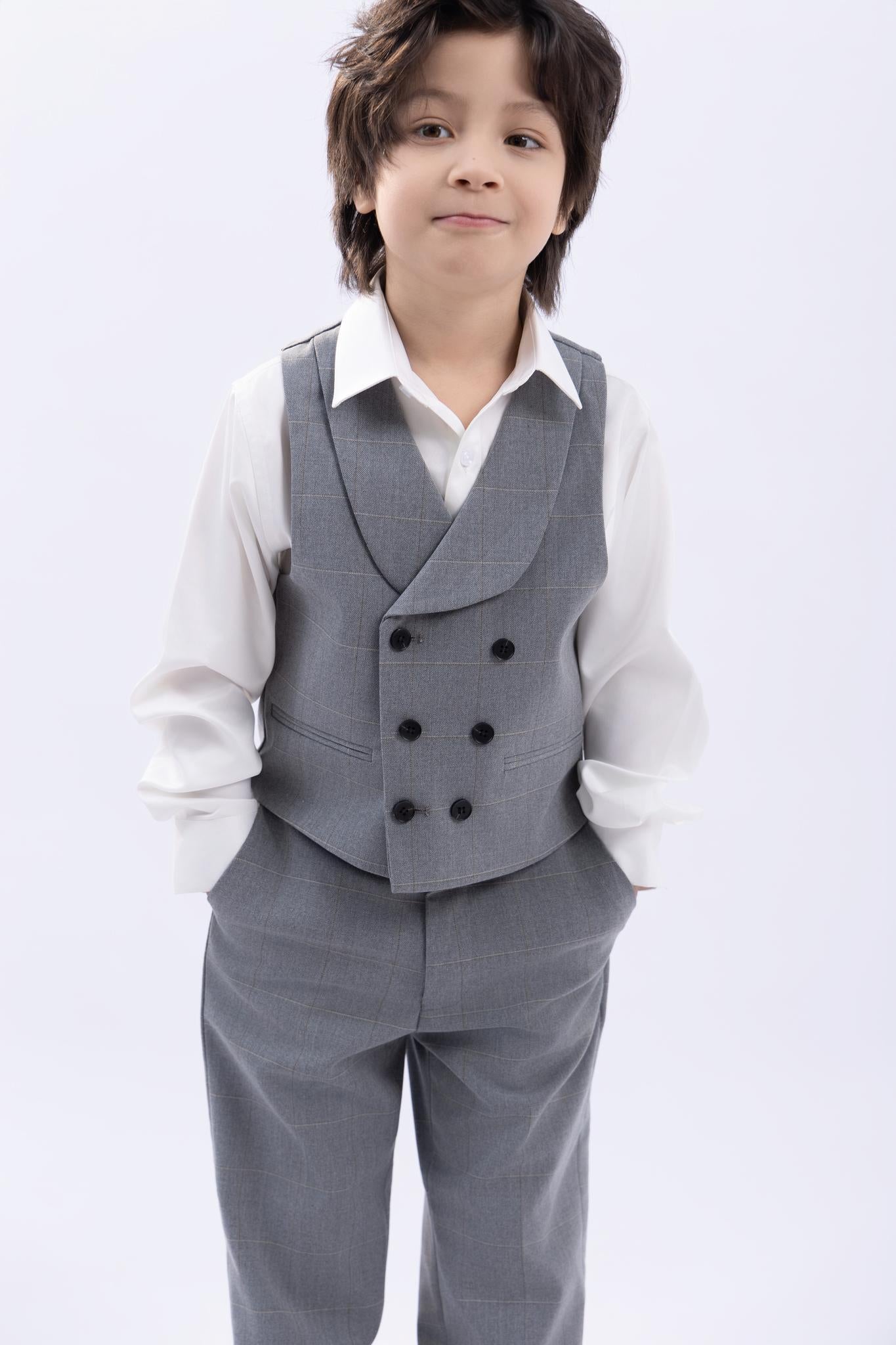 Kids Suit Pants Light Gray (3-14 Years) Checkered Adjustable Light Gray / 13-14Y/ 9XL Kids Suit Pants Light Gray (3-14 Years) Checkered Adjustable Light Gray / 13-14Y/ 9XL