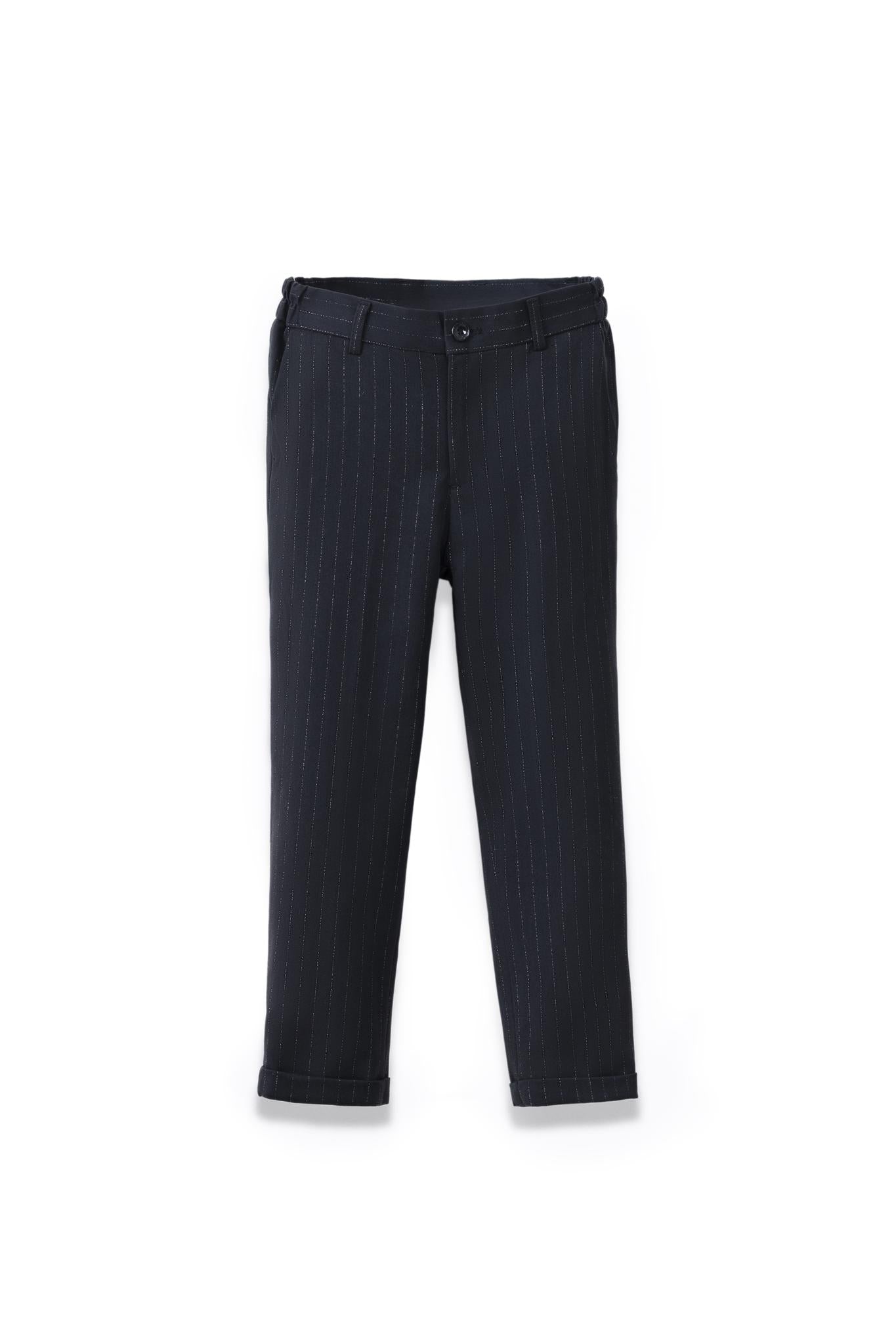 KIKI and JOJO Kids Suit Pants – Black (3-14 Years), classic fit with flat-front, button and zipper closure, belt loops, and rolled-up cuffs are shown against a plain white background. Wrinkle-free design.