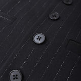 Close-up of KIKI and JOJO Kids Suit Vest in black, classic fit, wrinkle-free fabric, with four black buttons and two pockets. Suitable for ages 3-14.