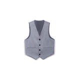 The KIKI and JOJO Kids Suit – Gray 3-Piece Set (3-14 Years) features a classic fit, wrinkle-free gray vest with four black buttons, two front pockets, and a V-neck design—ideal for finishing any formal look. Displayed on a white background.
