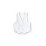 The KIKI and JOJO Kids Suit Vest – White (3-14 Years) features a classic fit, V-neck, and four buttons. This stylish, wrinkle-free vest is perfect for all-day wear and displayed against a plain white background.