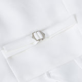 Close-up of the KIKI and JOJO Kids Suit Vest in white, classic fit, wrinkle-free fabric, available for ages 3-14.