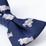 Close-up of the KIKI and JOJO Kids Bow Tie – Navy Blue Bear, a pre-tied satin accessory with an adjustable fit, crafted from premium quality fabric.